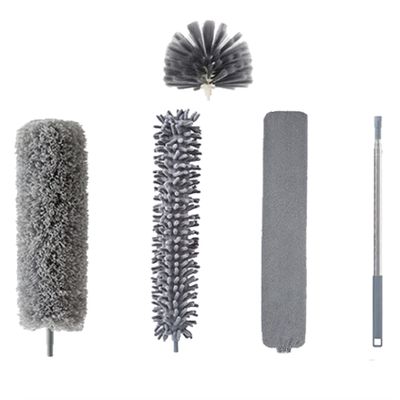 5 IN 1 Microfiber Duster with Extension Rod Detachable Sweep-Heads Flexible Cleaner Collector for Interior Car Furniture Blinds High Ceiling Fan Roof Cobwebs