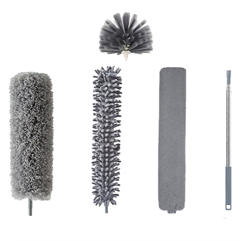 5 IN 1 Microfiber Duster with Extension Rod Detachable Sweep-Heads Flexible Cleaner Collector for Interior Car Furniture Blinds High Ceiling Fan Roof Cobwebs