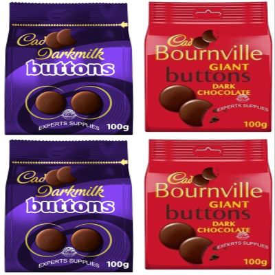 4 x Cad Bournville Dark Chocolate Giant Buttons Bag 100g & Darkmilk Buttons Bag 100 Treat Gift Hamper For Christmas By Experts Supplies