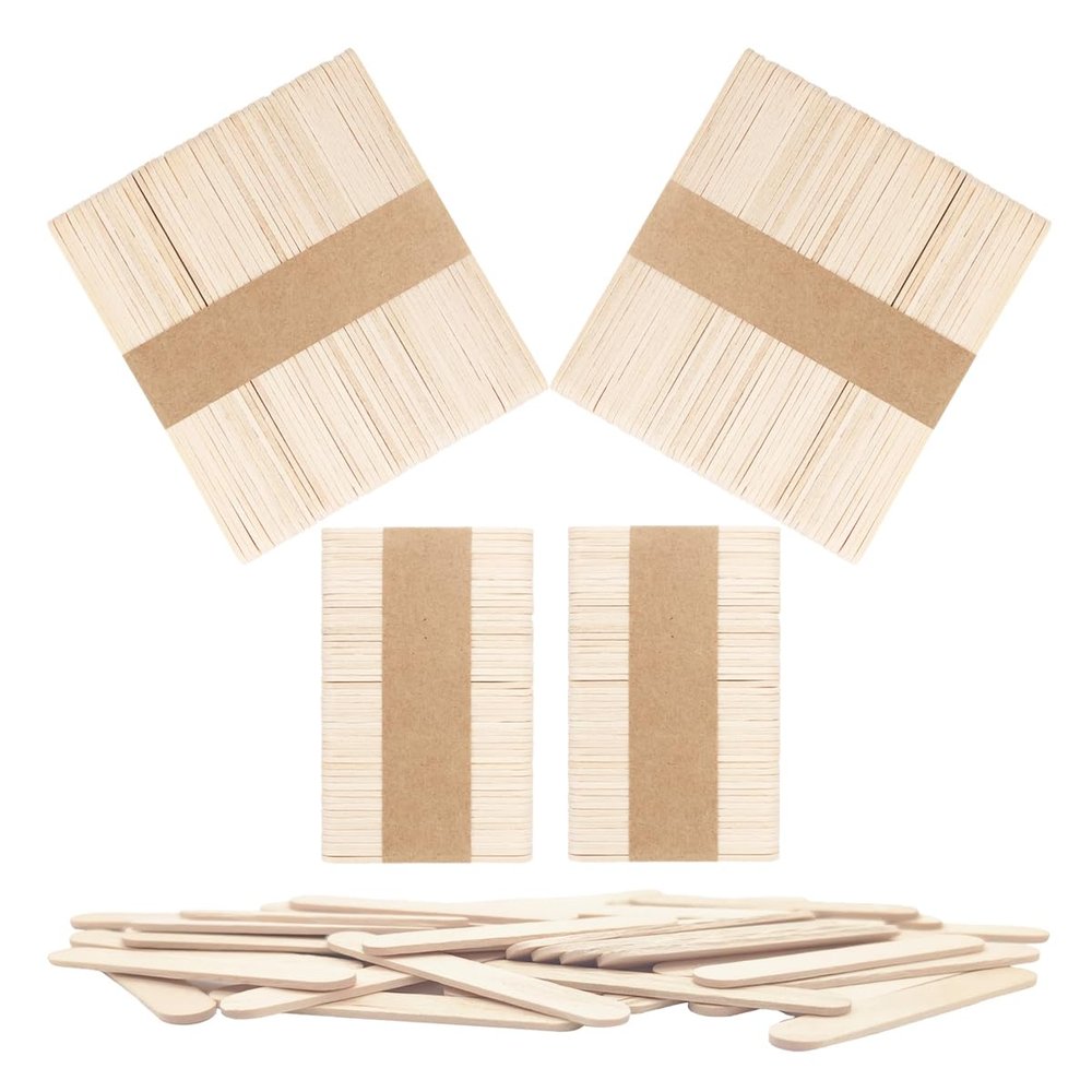 DUZEPA 200 Pieces Wooden Ice Cream Sticks, Combination of Two Sizes, 100 Each, Birch Base Color Wooden Ice Sticks DIY