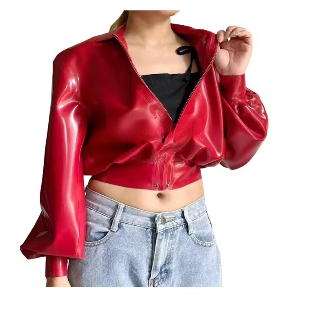 CHBYUOMLJIK Natural Latex 100% Latex Jacket with Zipper Rose Color 0.6MM Thickness,Men,M