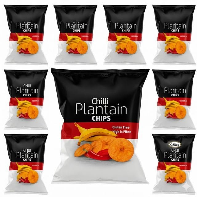 Africa Select 9x Chilli Plantain Chips Gluten Free High in Fibre 85g | Spicy Caribbean Snack | Case of 9
