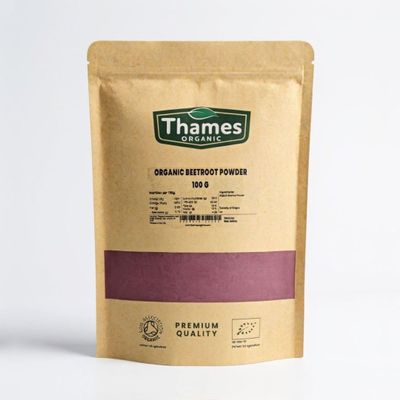 Organic Beetroot Powder 100% Ground Beetroot Non-GMO, No Additives Certified Organic Natural Colouring & Cooking Ingredient Resealable Pouch by Thames Organic 100g