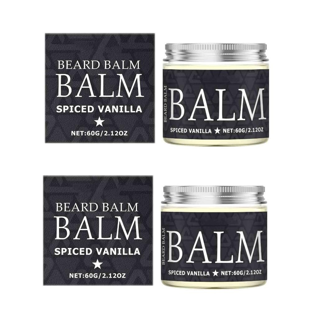 2PCS Vanilla Beard Balm, Moisturizing & Shaping Beard Care with Shea Butter & Jojoba Oil for Soft & Stylish Beards