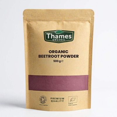 Organic Beetroot Powder 100% Ground Beetroot Non-GMO, No Additives Certified Organic Natural Colouring & Cooking Ingredient Resealable Pouch by Thames Organic 500g