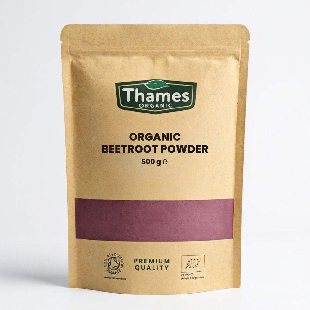 Organic Beetroot Powder 100% Ground Beetroot Non-GMO, No Additives Certified Organic Natural Colouring & Cooking Ingredient Resealable Pouch by Thames Organic 500g