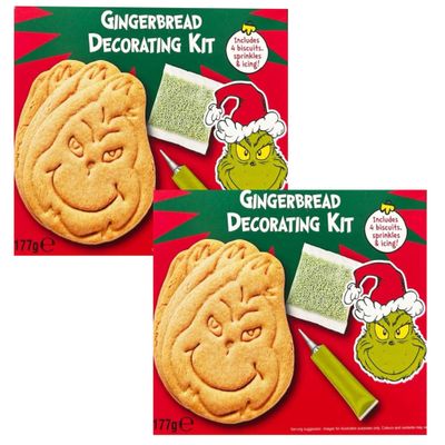 eBoutik - Set of 2 Christmas Grinch Movie Gingerbread Decorating Bundle, Sprinkles & Icing - Festive Holiday Character Theme Craft For Xmas Eve Or Stocking Filler
