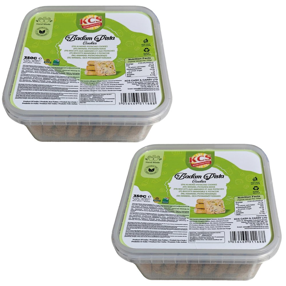 KCS Badam Pista Cookies 350g (Pack of 2) Premium Almond & Pistachio Butter Cookies | Crunchy, Rich & Buttery Indian Biscuits | Perfect Tea-Time Snack