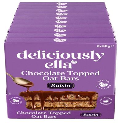 Deliciously Ella Chocolate Topped Oat Bars - 30 x Bars - Gluten & Dairy Free - Healthy & Natural Snacking (30 x 50g Bars, Raisin Chocolate Topped)