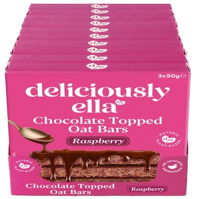 Deliciously Ella Chocolate Topped Oat Bars - 30 x Bars - Gluten & Dairy Free - Healthy & Natural Flapjack (30 x 50g Bars, Raspberry Chocolate Topped)