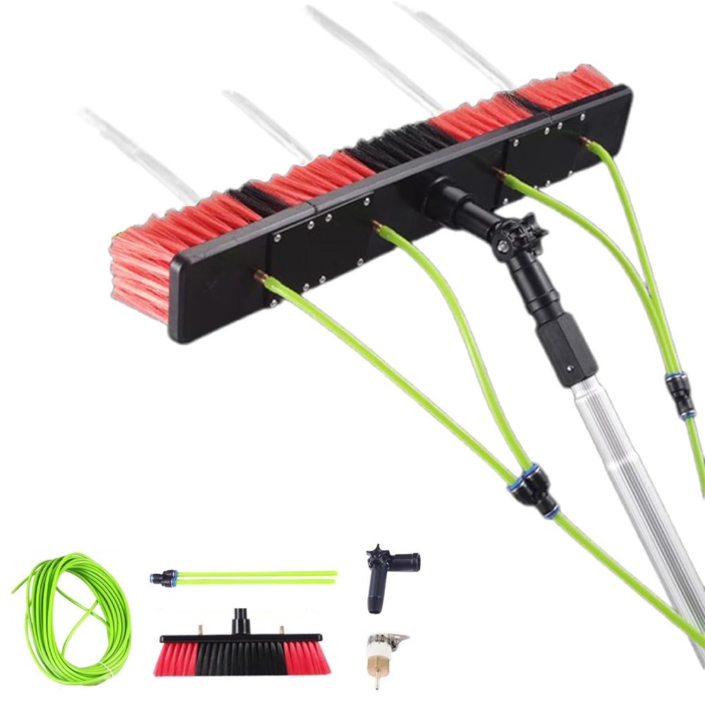Adjustable Window Cleaner Tool Kit - Water Fed Pole Brush for High Windows Solar Panels Caravans & Decks - Indoor/Outdoor Cleaning Equipment