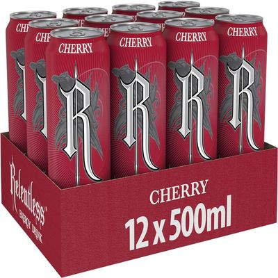 Relentless Cherry Energy Drink, 500 ml, Pack of 12