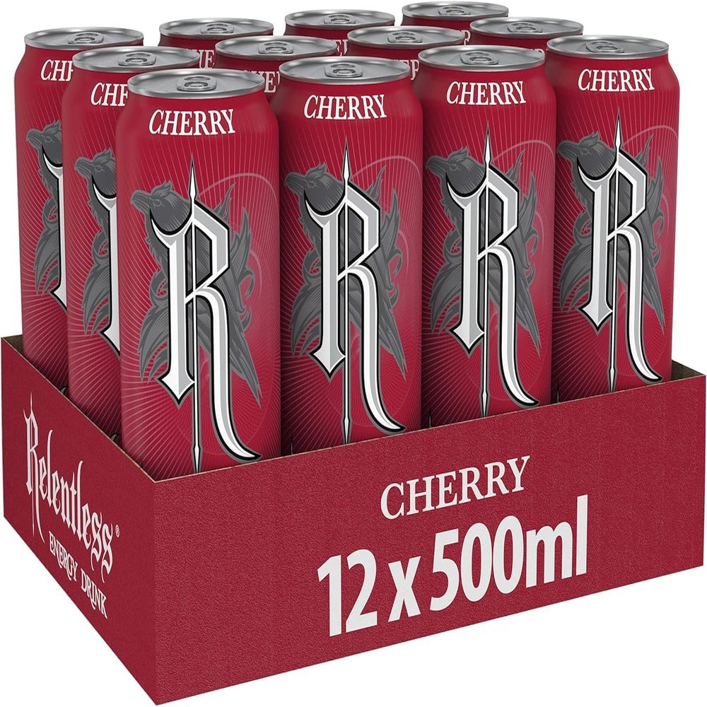Relentless Cherry Energy Drink, 500 ml, Pack of 12