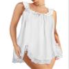 Foxiny Sexy Bows Split Side Ruffle Lace Mesh Sheer Babydoll Lingerie Dress Nightgown Set with Thong 2 Piece, Checkered White, XS view 1