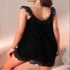 Foxiny Sexy Bows Split Side Ruffle Lace Mesh Sheer Babydoll Lingerie Dress Nightgown Set with Thong 2 Piece, Cotton Black, Medium view 2