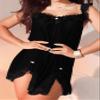 Foxiny Sexy Bows Split Side Ruffle Lace Mesh Sheer Babydoll Lingerie Dress Nightgown Set with Thong 2 Piece, Cotton Black, Medium view 4
