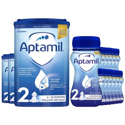 Aptamil Baby Milk FOM Monthly Milks Feeding Bundle - 3 x FOM 800g & 12 x FOM 200ml