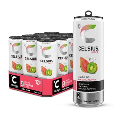 CELSIUS Energy Drink, Sparkling Kiwi Guava, Natural Flavours. No Artificial Colours, Sugar Free Energy Drinks, 355 mL, 12-Pack