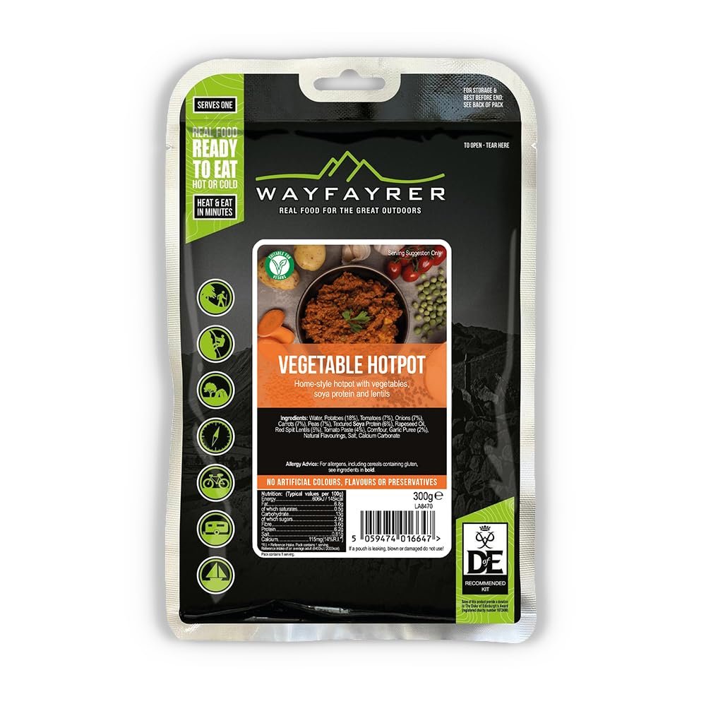 Wayfayrer Camping Food 300g Ready to Eat, Hot or Cold, Meal Pouch | Duke of Edinburgh Recommended Kit | Camping, Hiking, Fishing and Outdoor Adventures (Vegetable Hotpot)