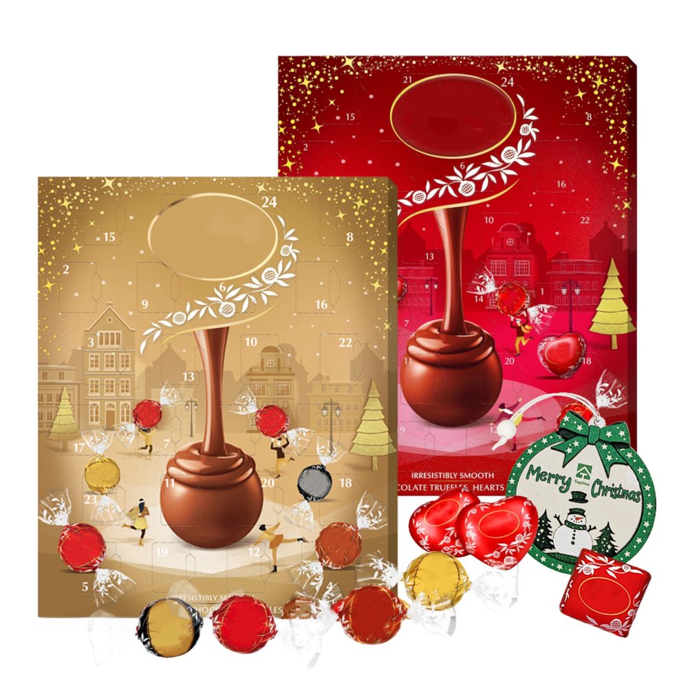 Assorted Chocolates Advent Calendar 2025 - Pack of 2 Red & Gold 24 Days Christmas Countdown Calendar 2025 Chocolates Gift Box with Topline Tree Decoration. Christmas Gifts for Women (468g)