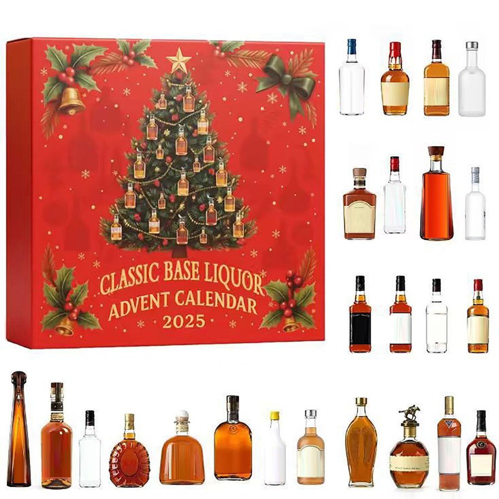 Whiskey Advent Calendar 2025 Classic Fit Base Liquor 3D Airplane Box 24pc Beer Festival Gift for Man Dad Women Wine lovers Christmas Holiday Decor(Red,One Size)