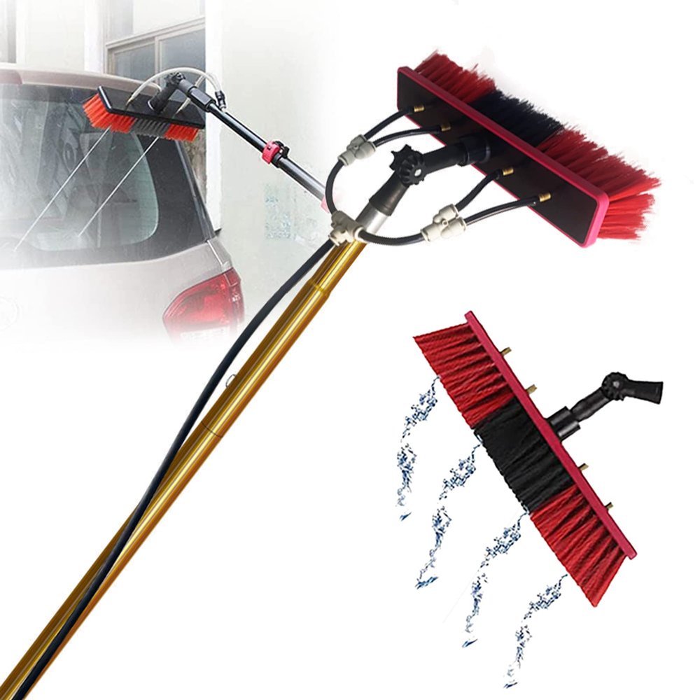 Window Cleaning Pole with Telescopic Brush, Extendable Water Fed Cleaner for Windows and Solar Panels