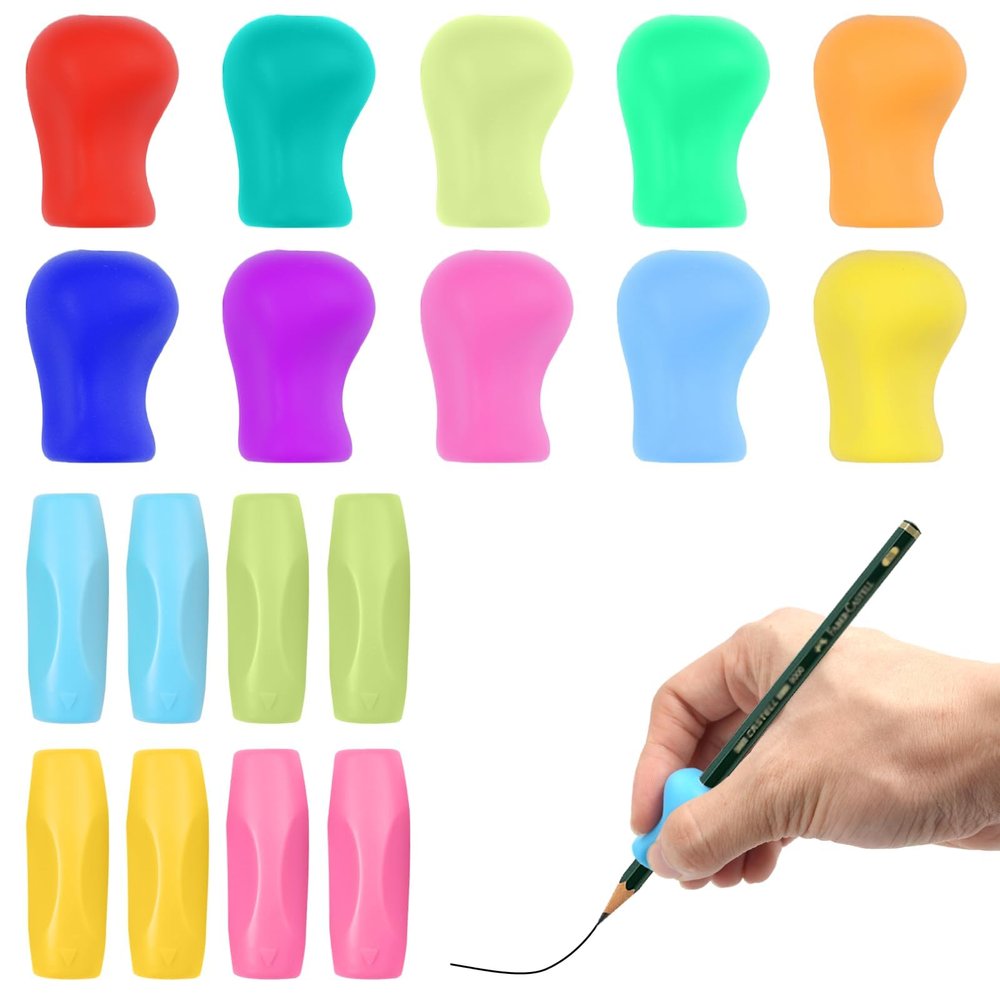 18 Pieses Pencil Grips for Children 4 cm Pen Grips 3 cm Pencil Grip Silicone Pen Grip 2 Styles Writing Aids for Children Non Slip Writing Aid Multi-Color Handwriting Tool Ergonomic Finger Grip Holder