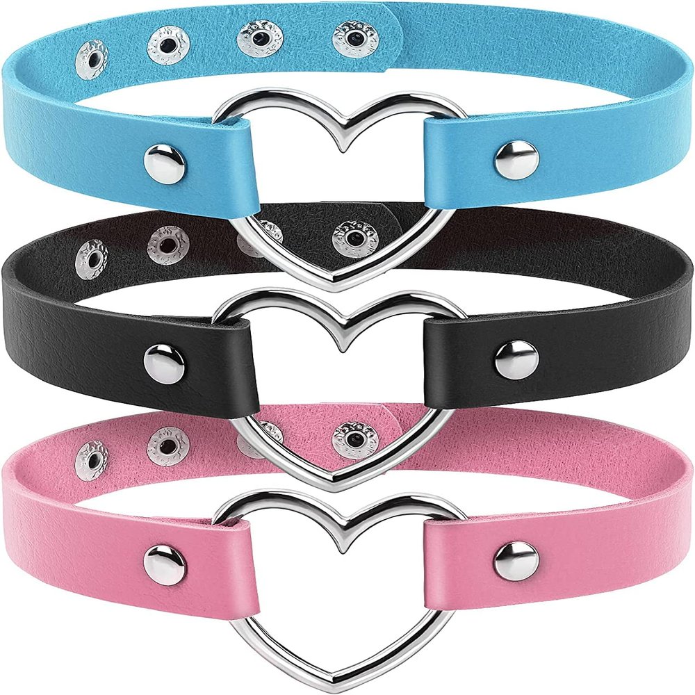 3Pcs Gothic Heart Choker Necklace Adjustable Leather Choker Punk Collar for Women and s Cosplayer Black&Blue&Pink Attractive Processing