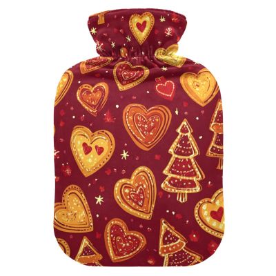 Christmas Red Heart Cookies hot Waterbottle with Soft Cover, 2L Warm Water Bottle for Bed for Hot and Cold Therapies, Period Cramps