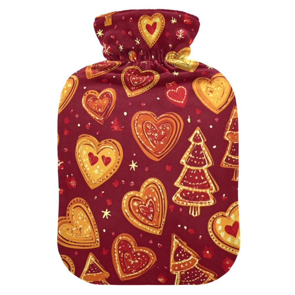 Christmas Red Heart Cookies hot Waterbottle with Soft Cover, 2L Warm Water Bottle for Bed for Hot and Cold Therapies, Period Cramps