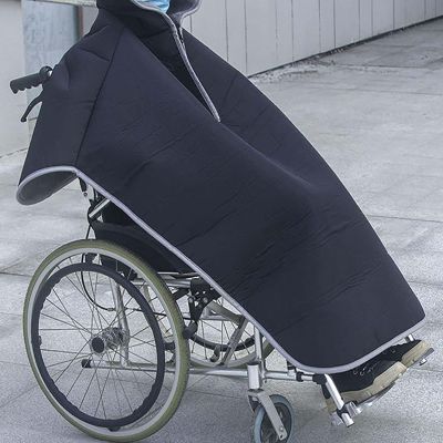 CHANGLKJ Winter Thicken Warm Wheelchair Cover, Wheelchair Windproof Cozy Blanket with Hooded and Long Zipper, Front Long Back Short Design, Convenient To Wear, for Outdoor Activities, Travel