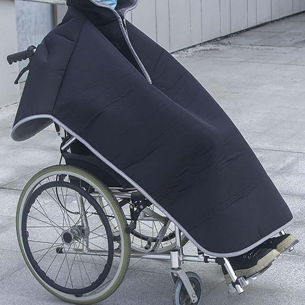 CHANGLKJ Winter Thicken Warm Wheelchair Cover, Wheelchair Windproof Cozy Blanket with Hooded and Long Zipper, Front Long Back Short Design, Convenient To Wear, for Outdoor Activities, Travel