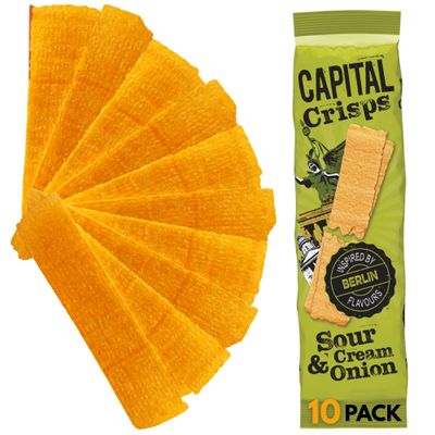 Capital Crisps Berlin Sour Cream & Onion Pack of 4 x 75g - Elongated Crisps. Multipack Crisps, Vegetarian Snacks, Healthy Snack