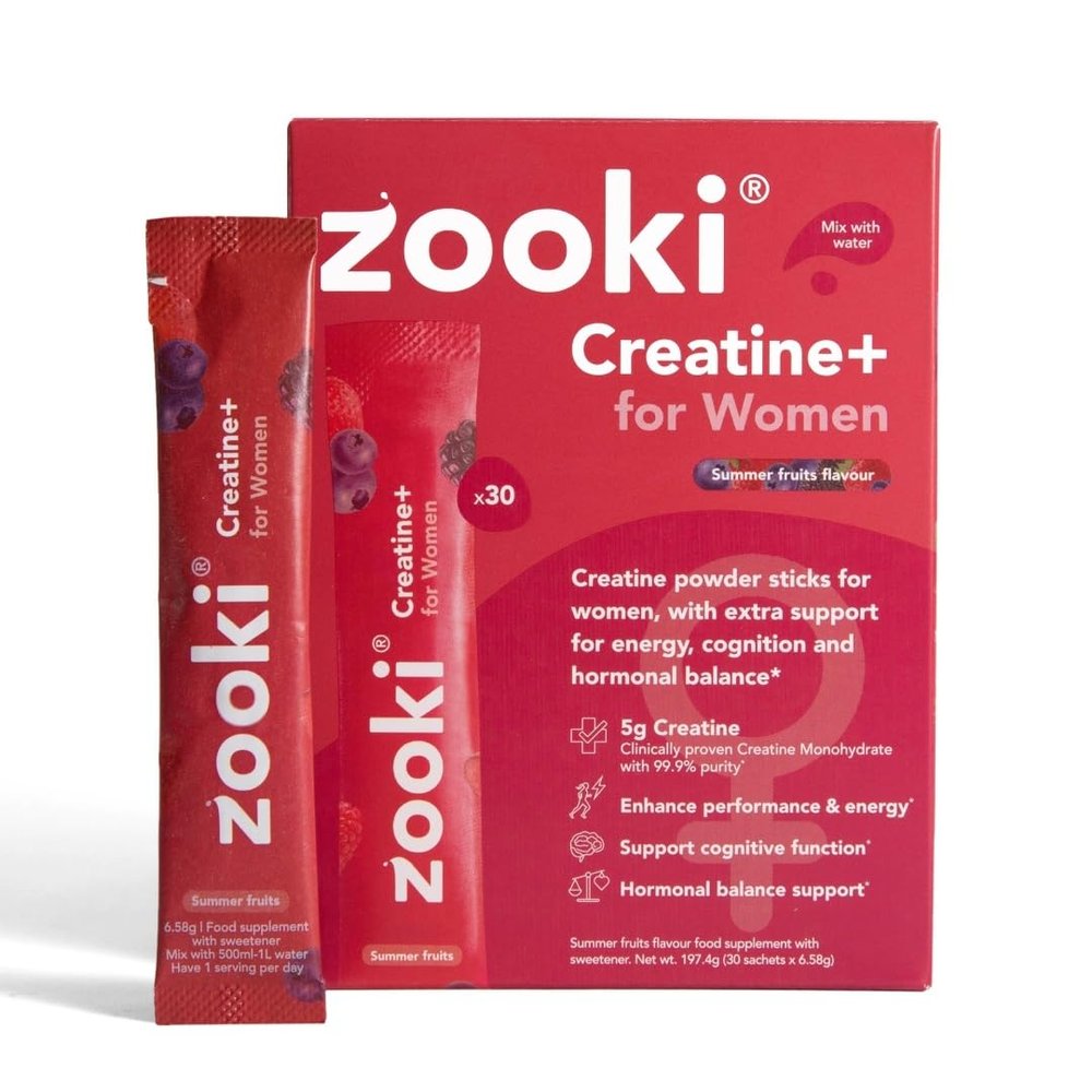 Zooki Creatine+ for Women Summer Fruits Flavour Creatine Monohydrate Powder with Vitamin B6, Vitamin B12 & Zinc, Micronised Powder, Easy Dissolve Creatine Monohydrate (30 Servings)