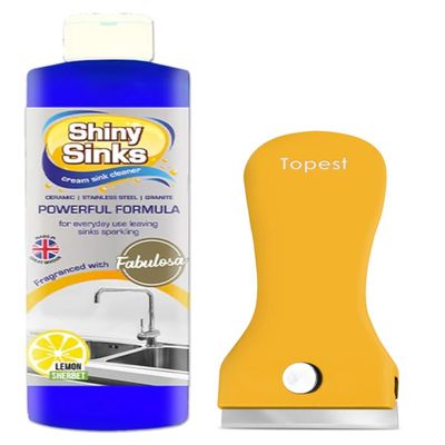 Shine Sinks Lemon Sherbet (250 ml) + Non-Scratch Cleaning Tool for Ovens, Glass, Hobs, Tiles | Superb Cream Cleaner for use on Ceramics, Sinks and Basins