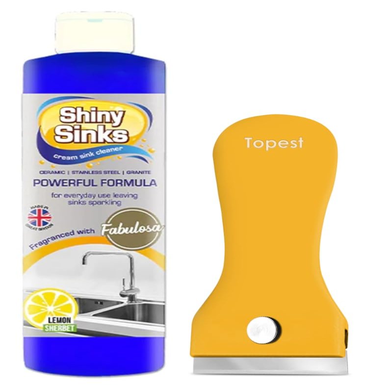 Shine Sinks Lemon Sherbet (250 ml) + Non-Scratch Cleaning Tool for Ovens, Glass, Hobs, Tiles | Superb Cream Cleaner for use on Ceramics, Sinks and Basins