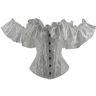 Alloaone Women's Vintage Off Shoulder Corset Top with Ruffled Decoration Floral Bustier Fashion Bodice(D,M)