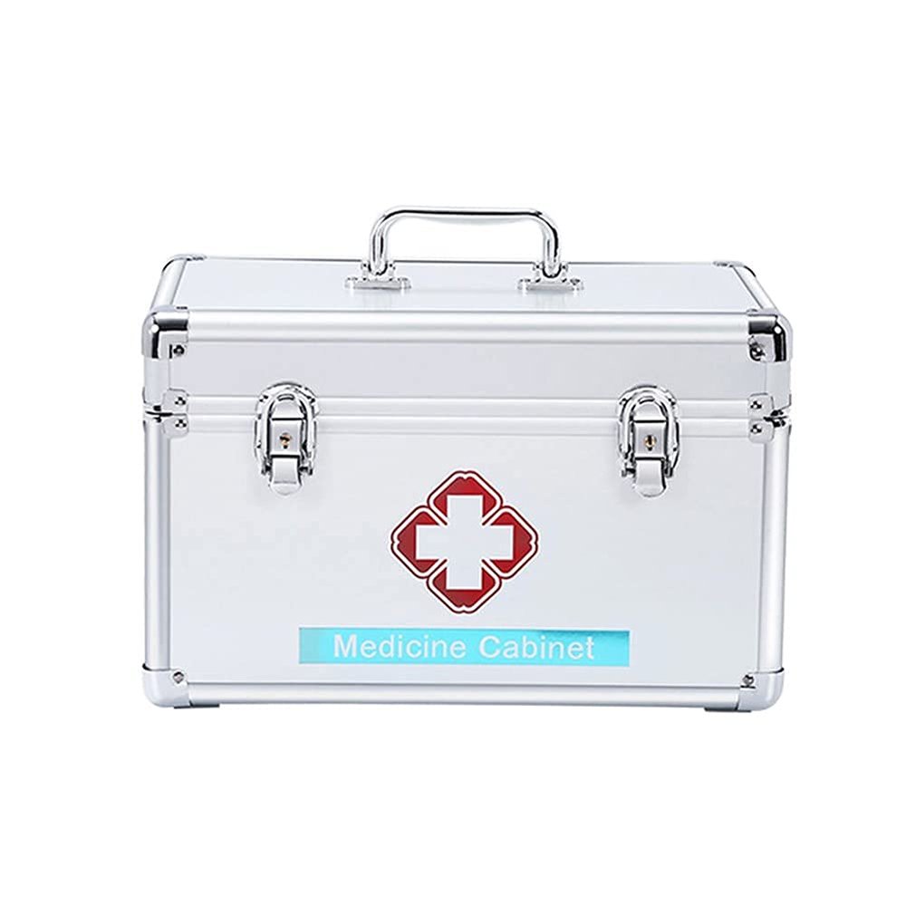 OIFAODAO, Medical Box Medicine Cabinet Metal Storage First Aid With Compartments Large Boxes White Silver,Medium,First Aid Kit(Silver,L)