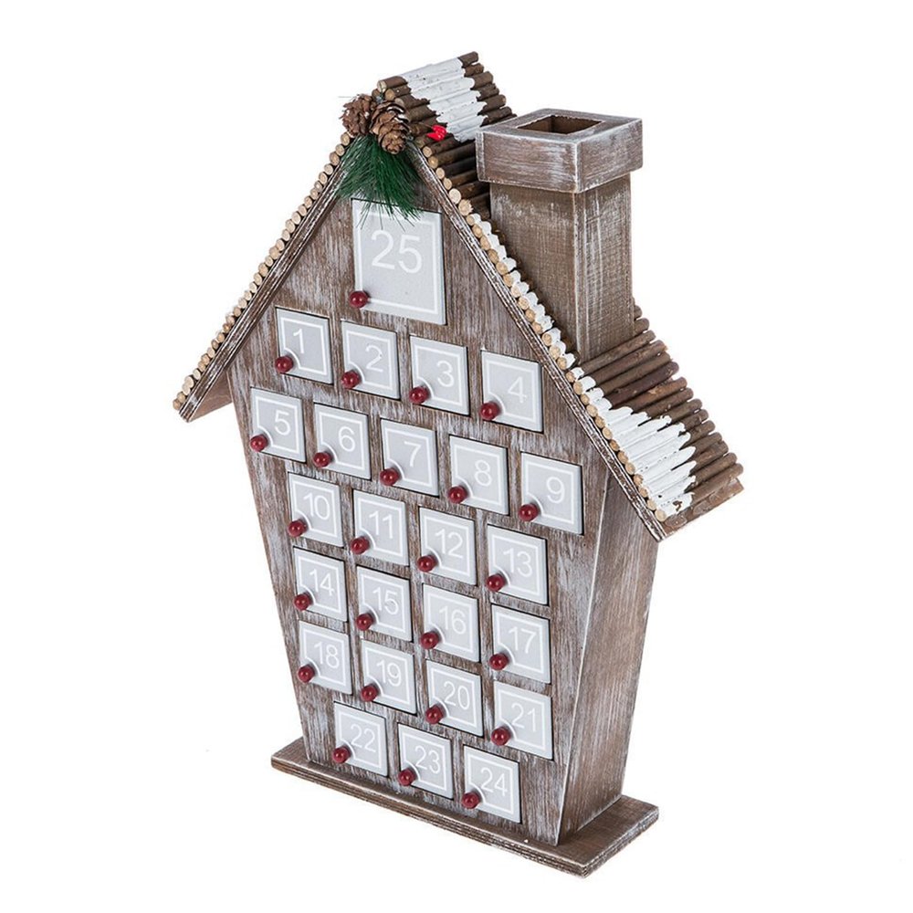 NVOQILIN Holiday Wood Advents Calendar Houses Holiday Seasonal Wood Advents Calendar Delicate Gray Shape Countdowns Decors Decorative Christmas