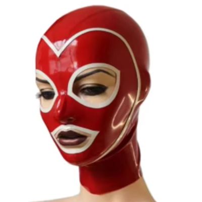 YGZHANYUANOKU Latex Hood Red with White Rubber Mask for Women Club Wear Halloween Cosplay Costume Customizable,Red,XXL