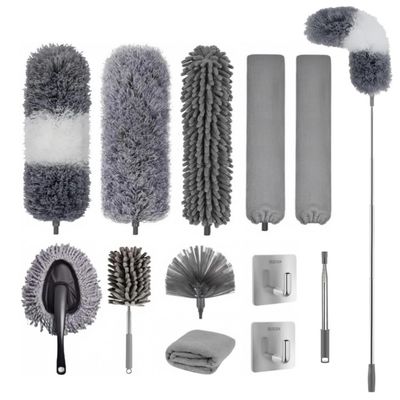 12 Pcs Feather Duster, Microfibre Feather Duster Bendable Extendable Washable Cobweb Duster with 100 inches Long Telescopic Duster, for Cleaning Ceiling Fan Lights Blinds Cars Furniture