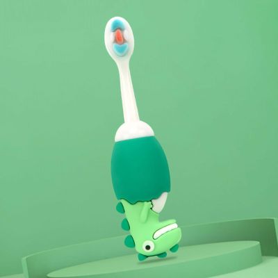 Naroote Kid Soft Cartoon Toothbrush for Boys Girls, Deep Clean Child Toothbrush for 1-7 Years Old, 3 Pack Kid Care (Green)