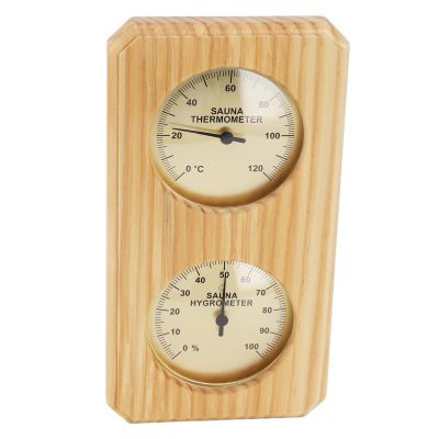 ERYUE Wooden Sauna Hygrothermograph Golden Plate 0 to 120 Celsius 0 to 100 Humidity Sauna Thermometer for Indoor Family
