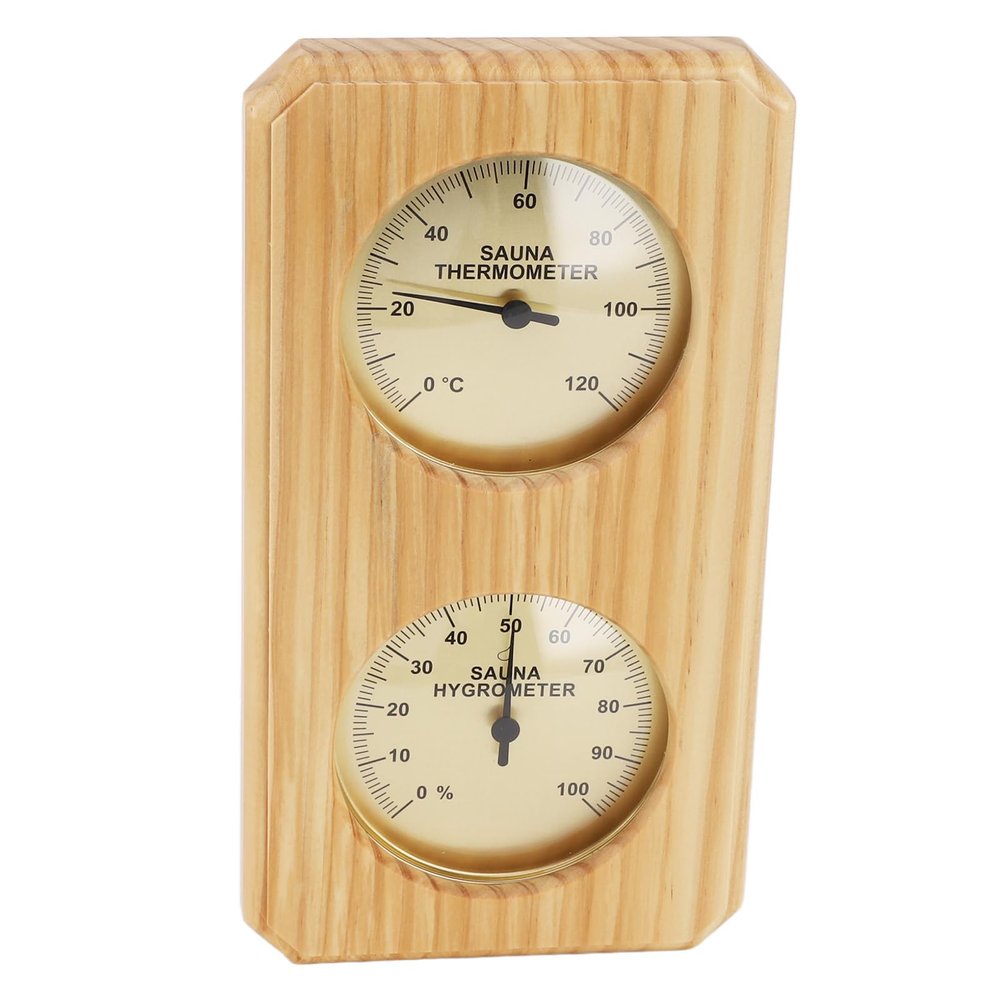 ERYUE Wooden Sauna Hygrothermograph Golden Plate 0 to 120 Celsius 0 to 100 Humidity Sauna Thermometer for Indoor Family