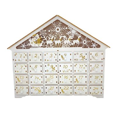 NVOQILIN Christmas Wooden Advent Calendar LED Light Snowflake Reindeer Countdown Drawer LED Lighted Snowflake Reindeer