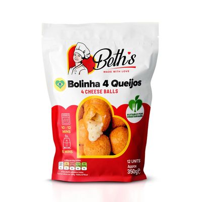 Beth's Bolinha 4 Queijos, Vegetarian Brazilian Cheese Balls, 12 Units, Frozen Ready to Heat Appetizers, 350g Pack
