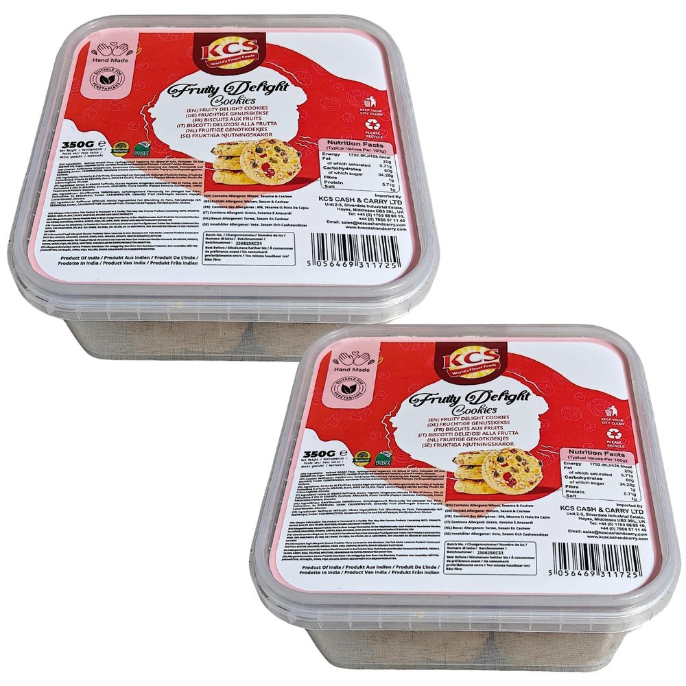 KCS Fruity Delight Cookies 350g (Pack of 2) Crunchy, Buttery Cookies with Tutti Fruitty | Perfect for Tea Time, Snacking & Gifting