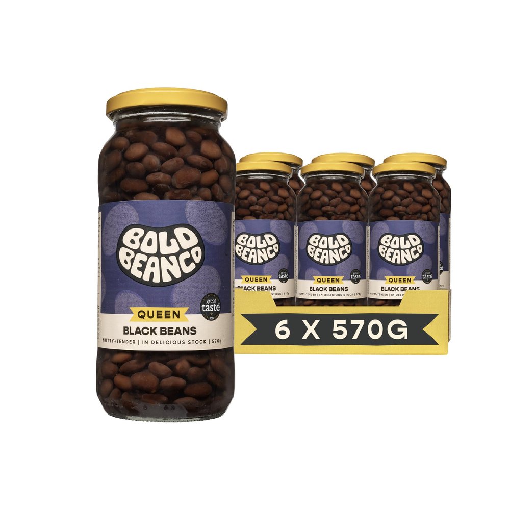 Bold Bean Queen Black Beans 6 x 570g High Protein & Fibre Ready to Eat Vegan, Gluten Free Pantry Staple