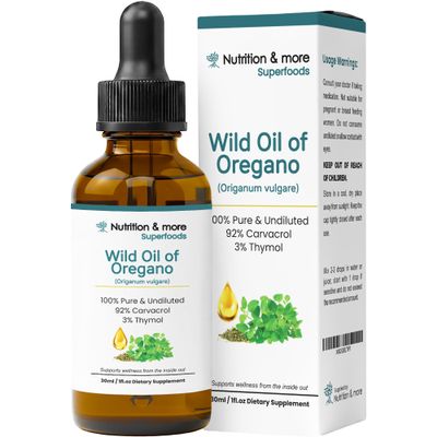 30ml Oregano Oil, 100% Pure & Undiluted Wild Oregano Oil with 92% Carvacrol, Supports Immunity, Cold & Cough Relief, Sore Throat and Digestive Health