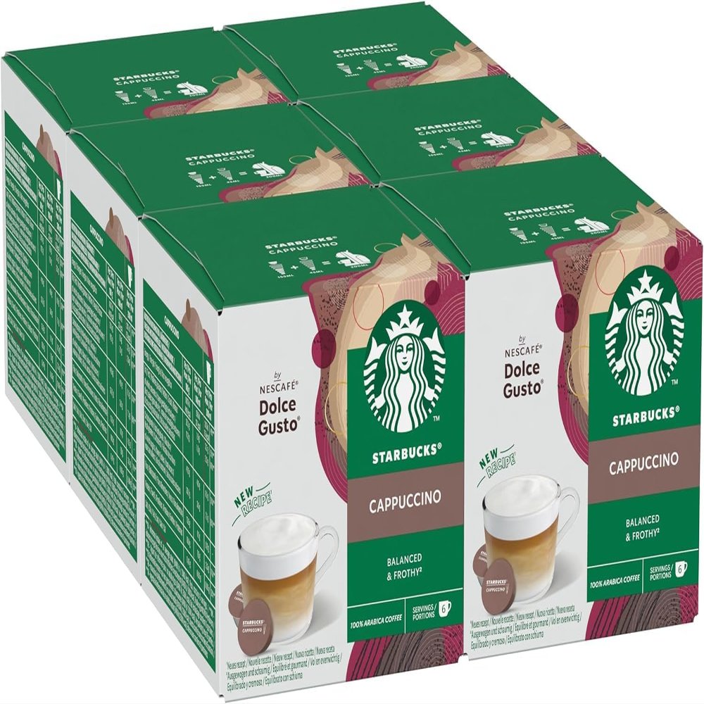 STARBUCKS Cappuccino by Dolce Gusto, 72 Cappuccino Coffee Pods (6 pack), Dark Roasted Espresso with Creamy Milk | Sold by Bargain Hub